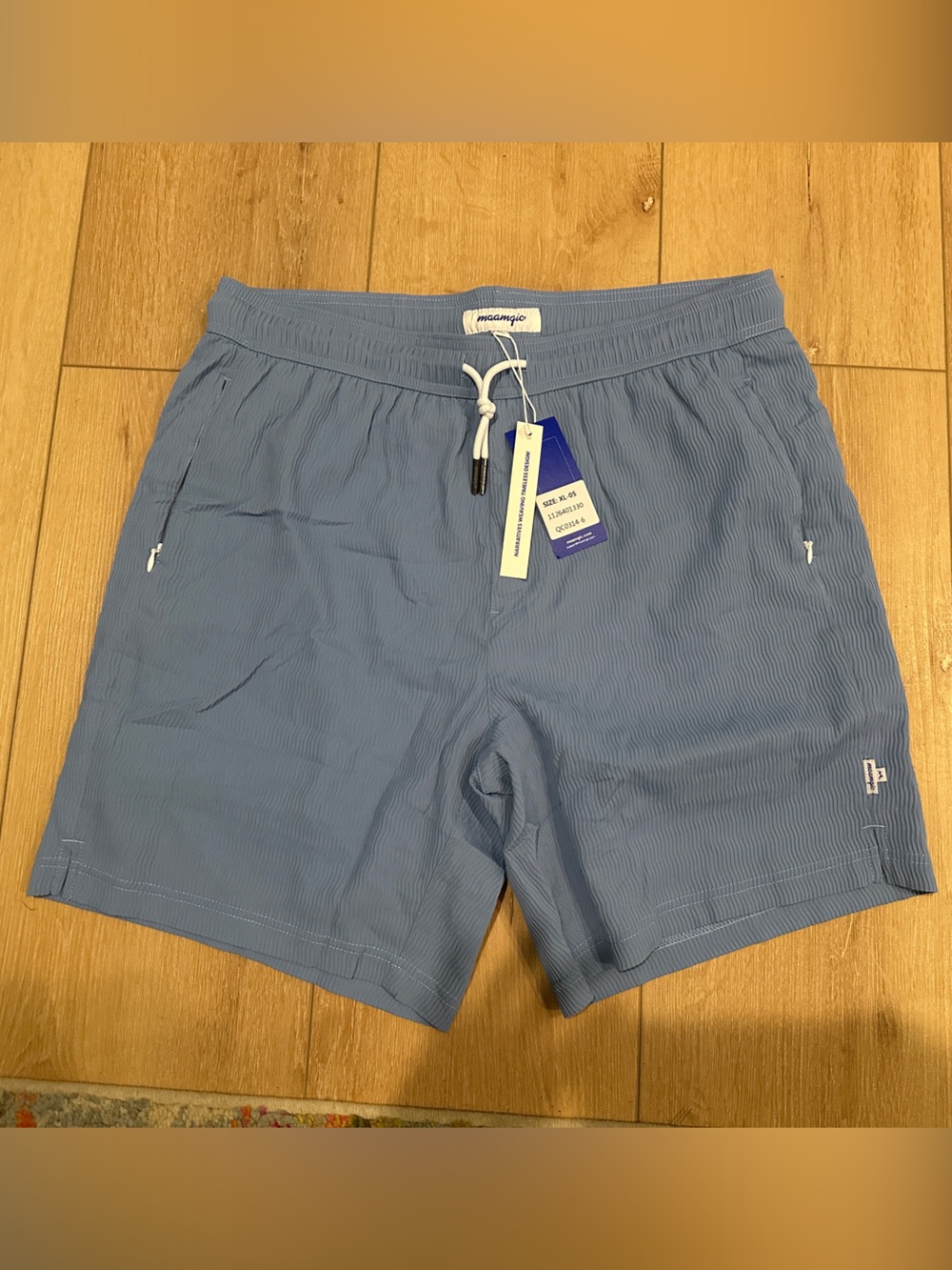 Men's Light Blue Seersucker Swim Trunks with Drawstring